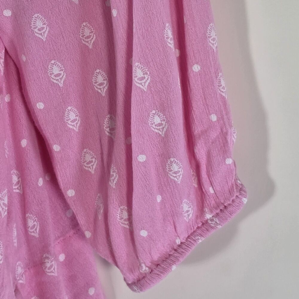 Crown & Ivy Pink Peasant Blouse Top XL Boho Floral Dot 3/4 Sleeve Gauze Barbieco - Picture 7 of 11